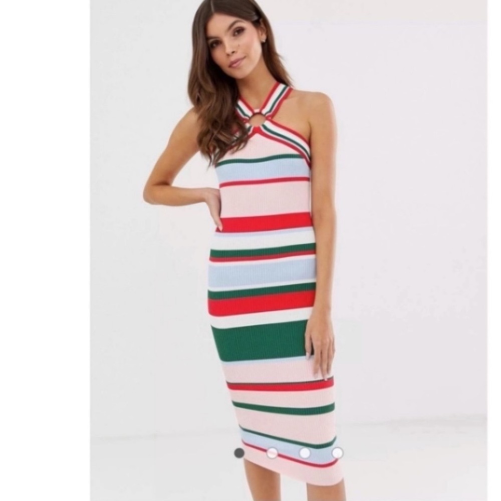 TED BAKER STRIPED LYNDIAA BODYCON MIDI DRESS SZ 4  US OR TED SZ 1